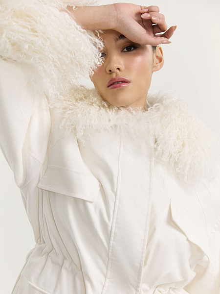 Парка из вельвета с мехом ламы