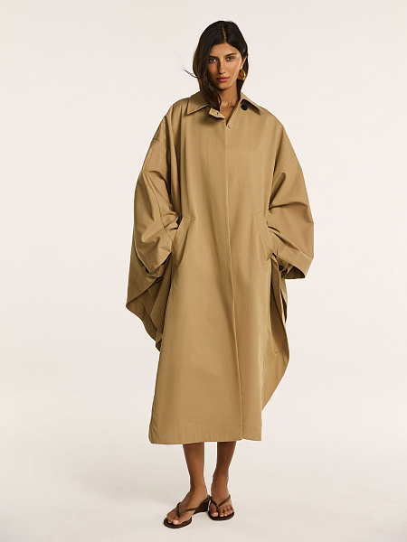 Тренч-пончо из итальянского хлопка с контрастными деталями