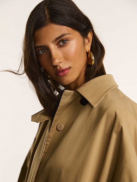 Тренч-пончо из итальянского хлопка с контрастными деталями