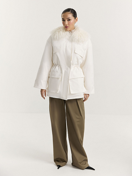 Парка из вельвета с мехом ламы