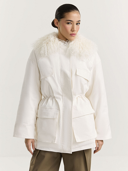 Парка из вельвета с мехом ламы