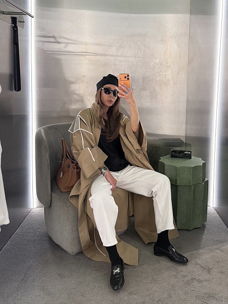 Тренч-пончо из итальянского хлопка с контрастными деталями