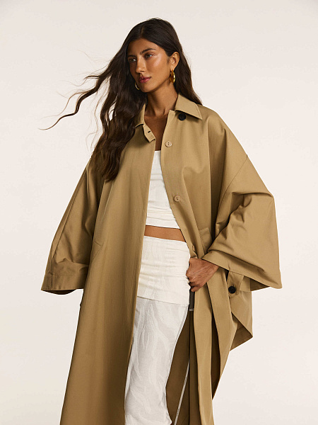 Тренч-пончо из итальянского хлопка с контрастными деталями