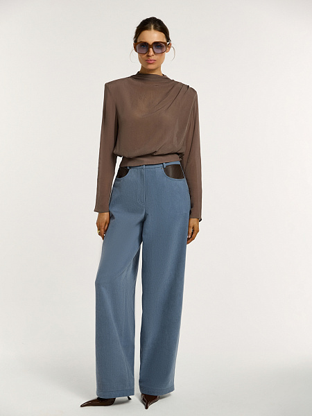 Брюки с отделкой из натуральной кожи