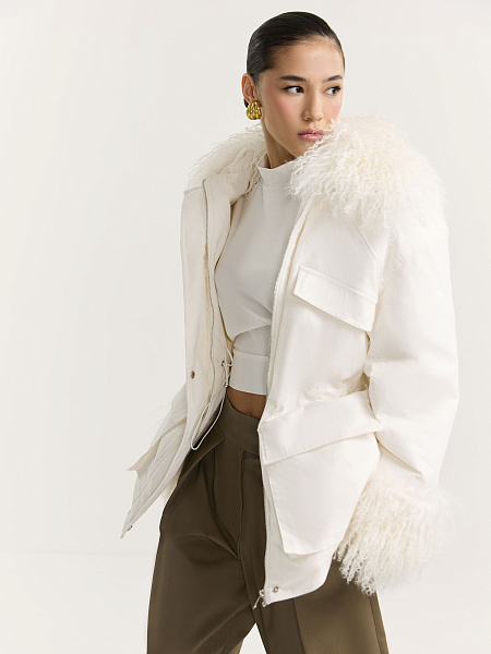 Парка из вельвета с мехом ламы