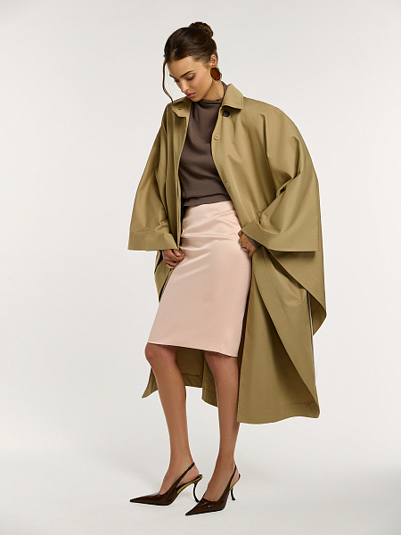 Тренч-пончо из итальянского хлопка с контрастными деталями