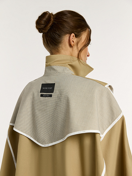 Тренч-пончо из итальянского хлопка с контрастными деталями